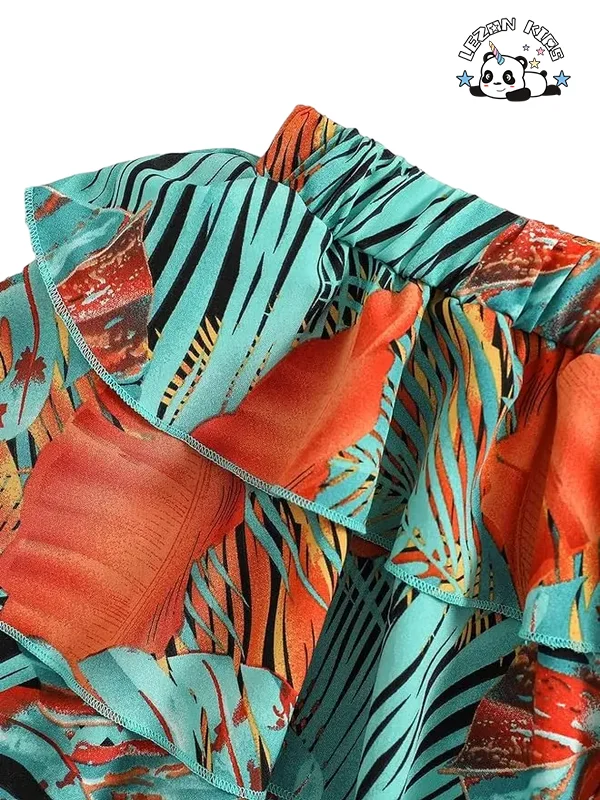 LEZONKIDS - Customizable Wholesale High Quality Orange Sleeveless T-shirt and Pattern Printing Skirt  2pcs Girls Clothing Sets